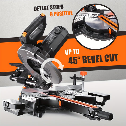 DOVAMAN 15A 10in Sliding Miter Saw, 3 Blades & 2-Speed (3200/5000RPM) for Wood/Metal/PVC Cuts, 0-45° Single-Bevel, Laser Guide, Max 13.4"x3.5" Cut, Dado Slot & 9 Stops