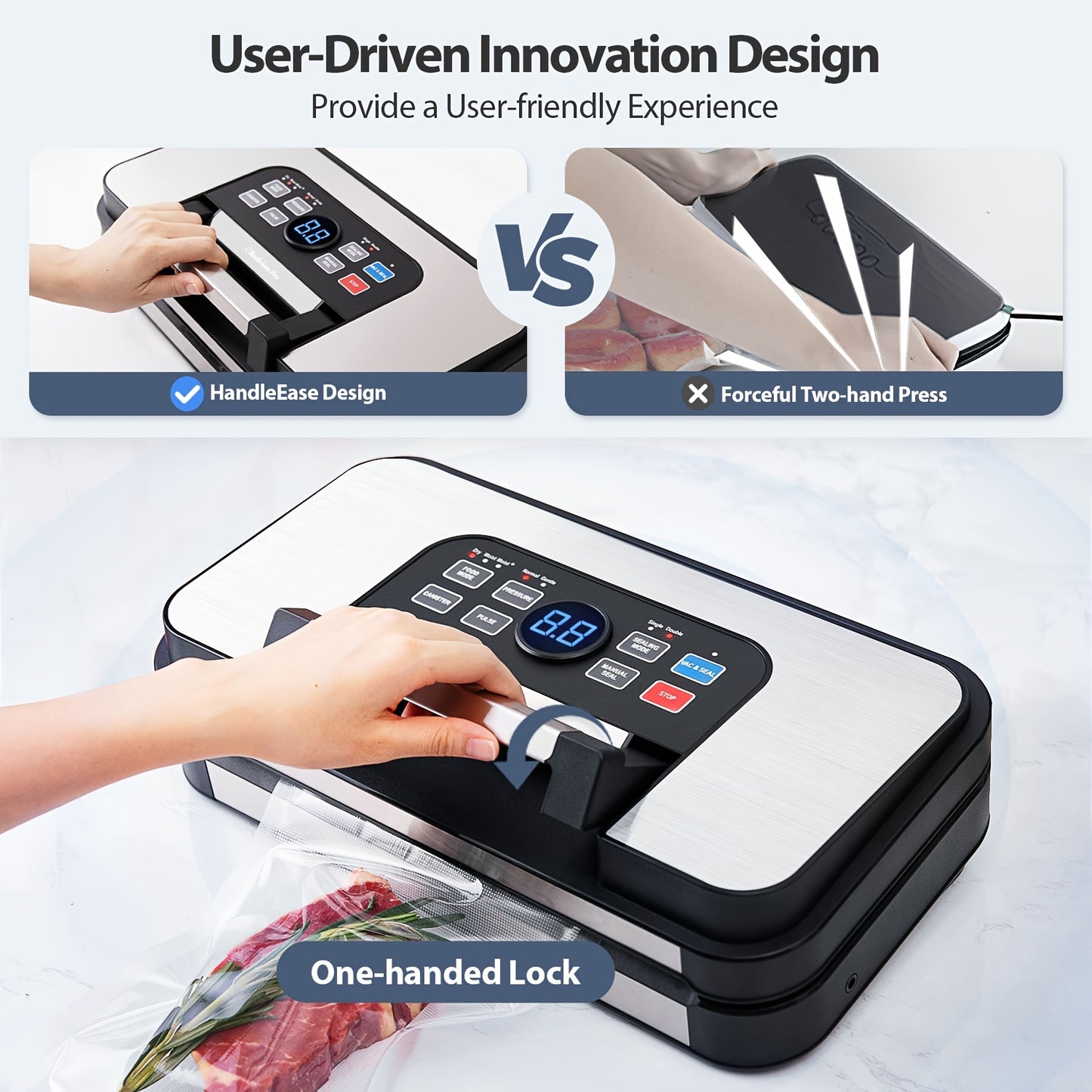 Beelicious Pro Automatic Vacuum Sealer Machine with 10 Modes | 95KPA Dual Pump & Double Seal Technology | Dry/Moist Food Preserving System | Bonus Accessory Hose + Roll-Packed Bags (Upgraded User Experience Design)