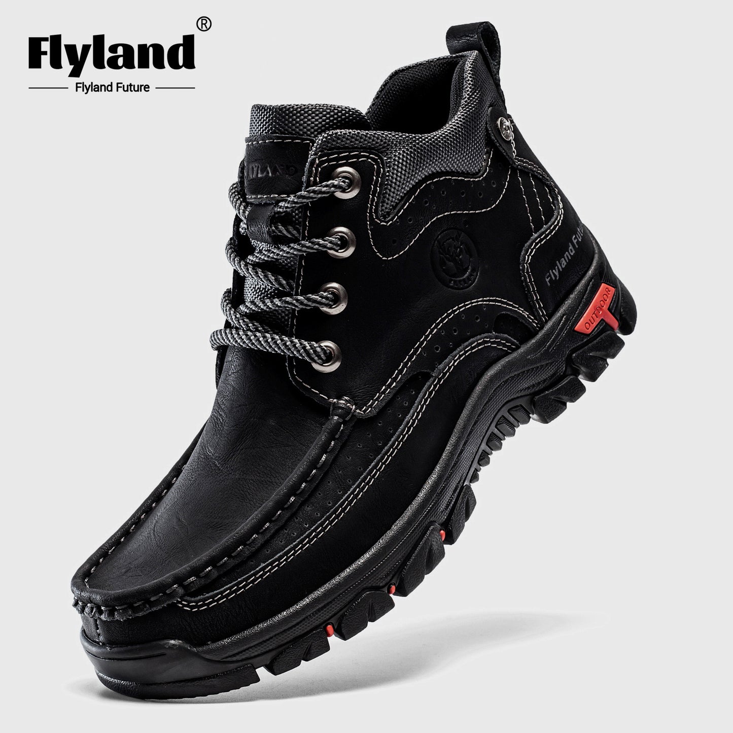 FLYLAND Genuine Leather Ankle Boots for Men & Women - Handcrafted, Breathable & Durable Casual Shoes with Non-Slip Rubber Sole, Lace-Up Closure, Brown Leather Upper & Black Sole - Perfect for Office, Vacation, or Casual Attir