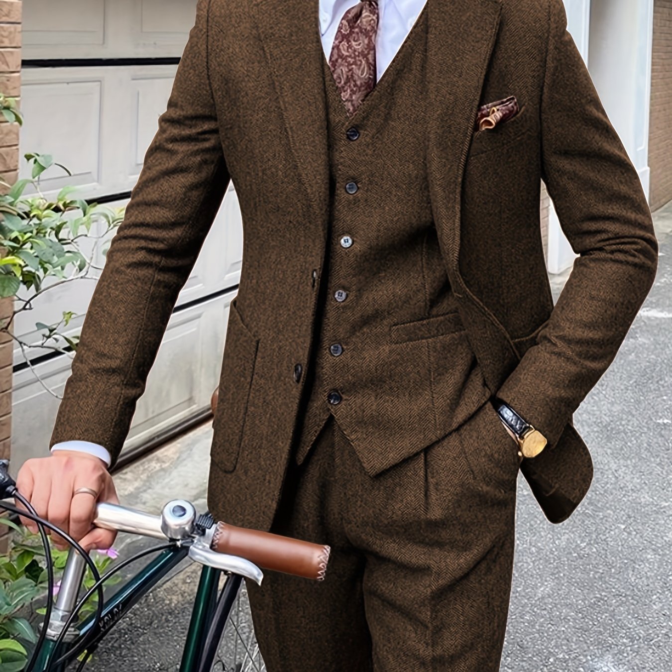 Men's 3 Piece Tweed Suit Wool Blend Herringbone Formal Wedding Party Event Vintage Western Casual Business Workwear Suit