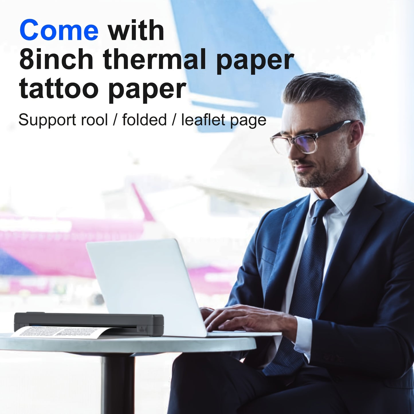 A4 Inkless Printer - Portable Thermal Printer for Wireless Mobile Travel, Supports Letter Mini Printing, Compatible with Mobile Phones And Laptops, Suitable Folding Paper/rolling/tattoo Paper