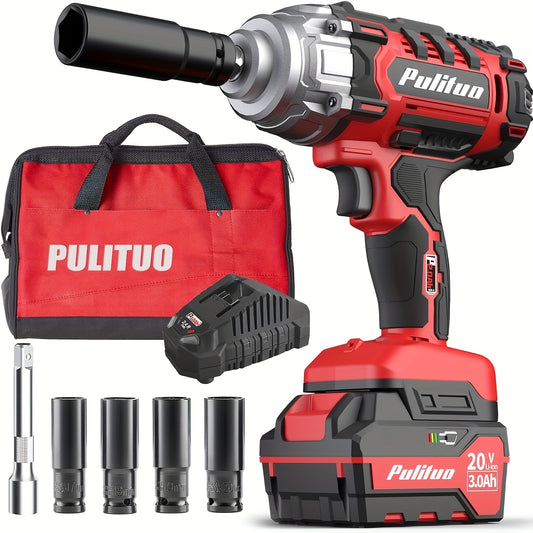 20V Cordless 1/2-Inch Impact Wrench, Maximum Torque 350ft. Lbs (475 Nm), Includes 1 Battery, 1-Hour Rapid Charger And 4 Impact Sockets with LED Lights And Tool Pouch, Car Repair Tools