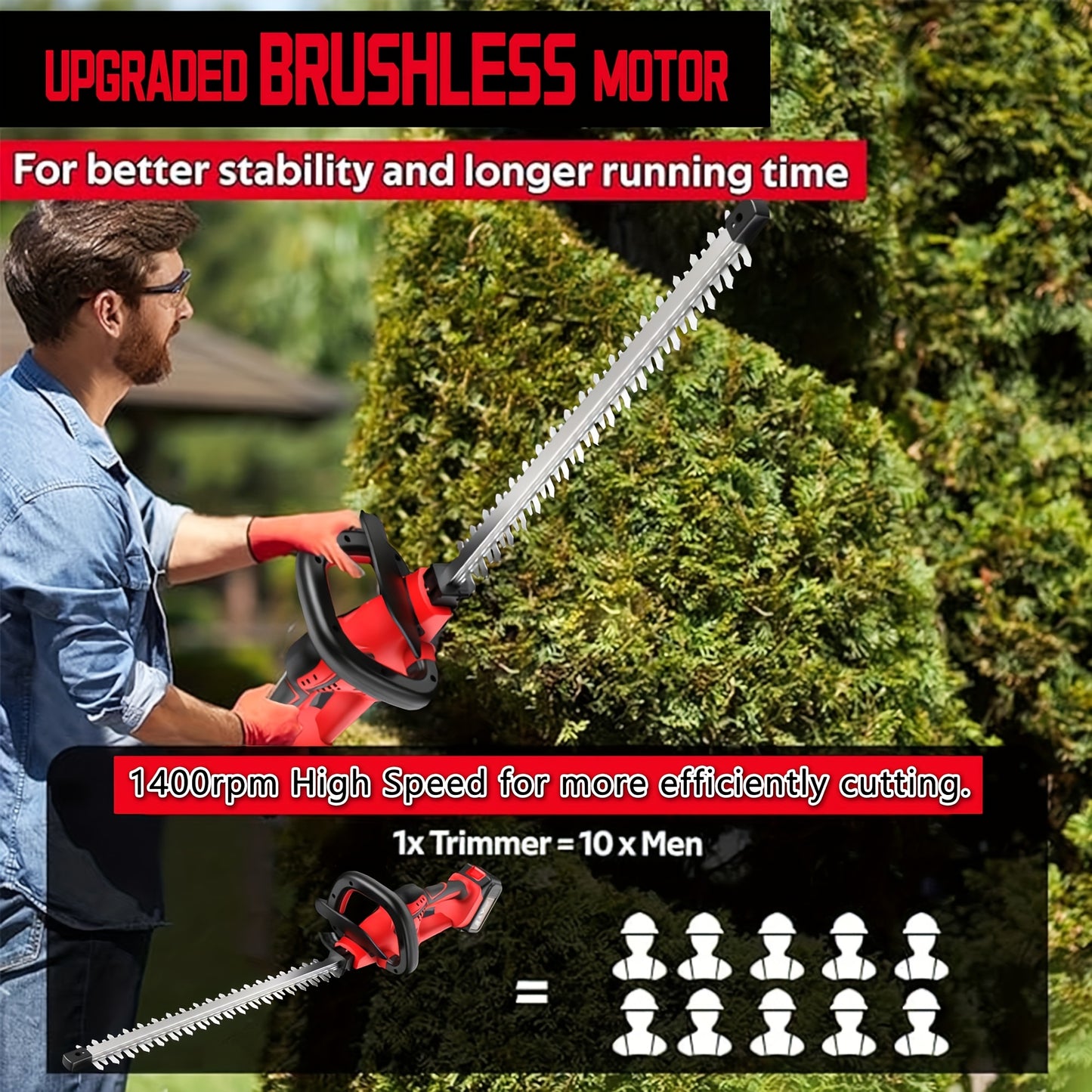 Electric Bush Trimmer 20V Cordless Hedge Trimmer 1400 RPM Lightweight Compact Battery Included