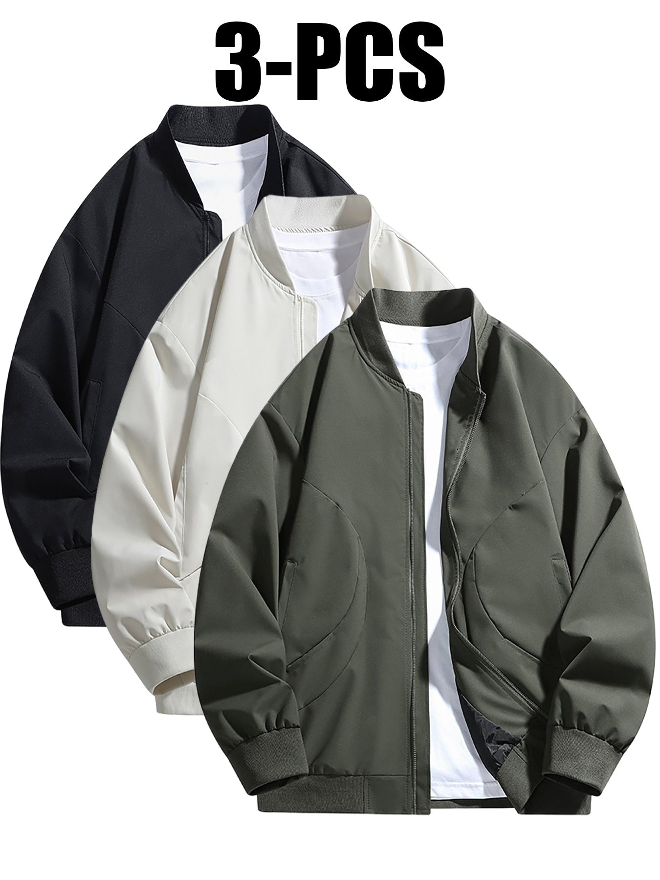 3pcs Set of Men'S Jackets, New Spring and Autumn Thin Collar Jacket for Youth, Versatile Outerwear for Young People in Early Spring