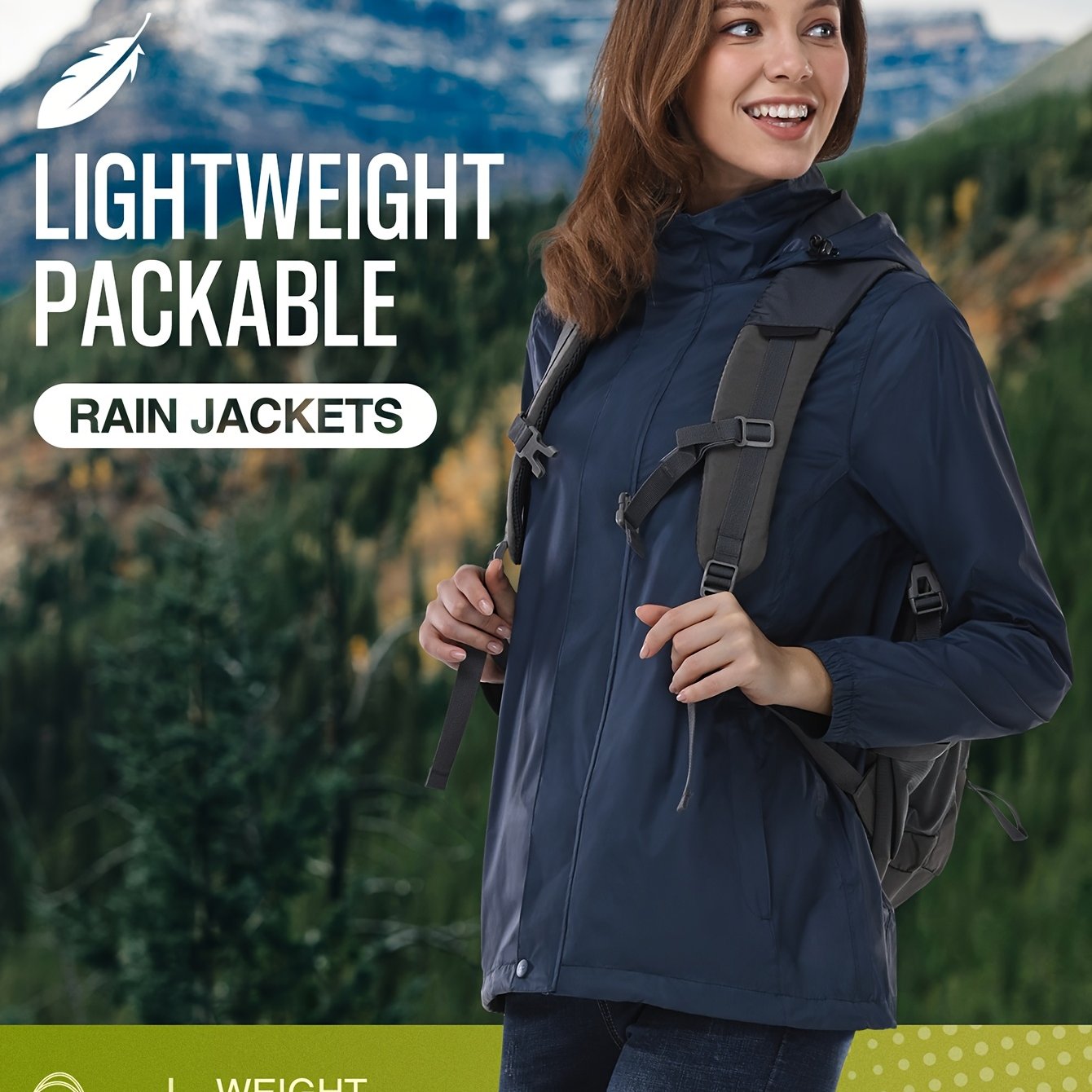 33000ft Women's Lightweight Packable Rain Jacket with Hood for Golf Hiking Travel Windbreaker