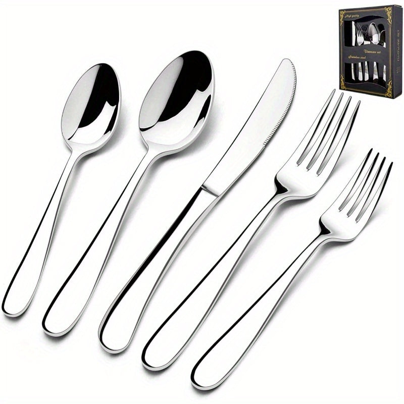 40 Piece Heavy Silverware Set Premium Grade Stainless Steel Flatware Cutlery Set Modern Elegant Design for Home Restaurant Wedding Mirror Polished Dishwasher Safe