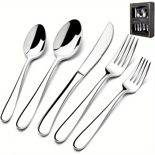 40 Piece Heavy Silverware Set Premium Grade Stainless Steel Flatware Cutlery Set Modern Elegant Design for Home Restaurant Wedding Mirror Polished Dishwasher Safe