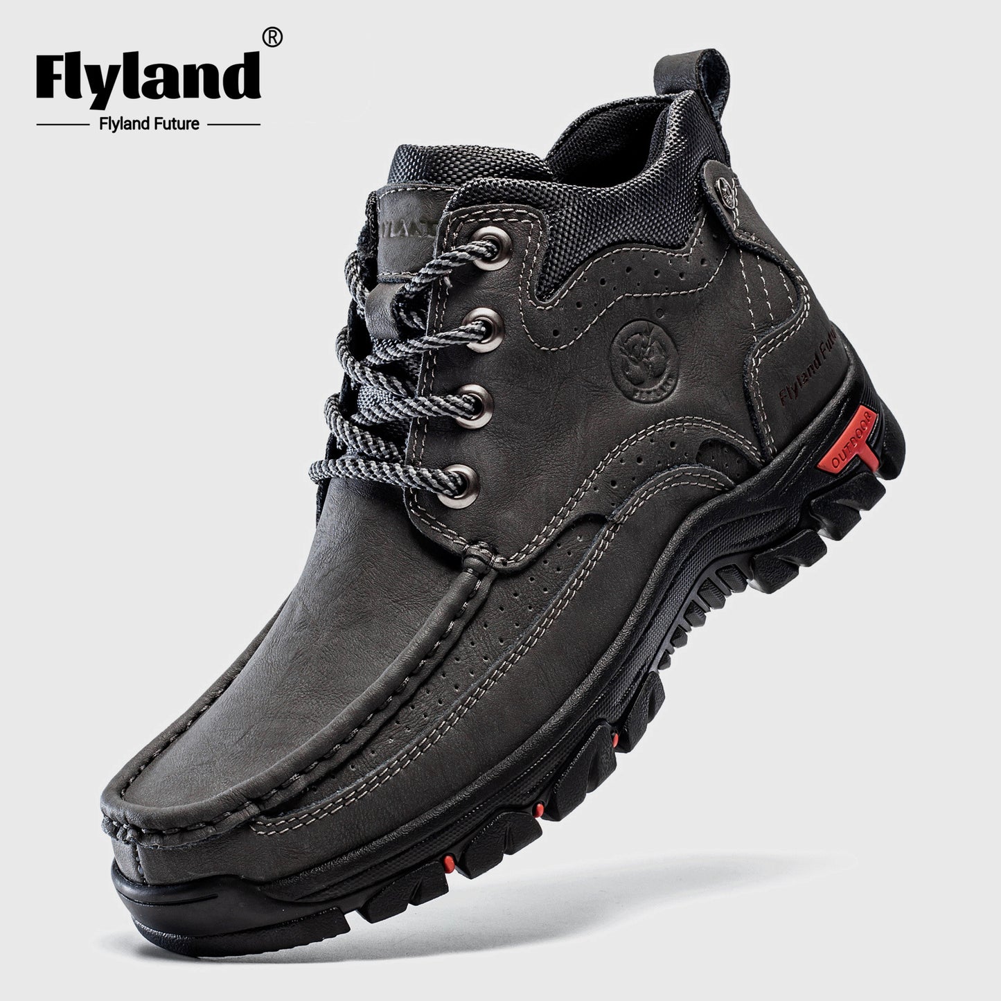 FLYLAND Genuine Leather Ankle Boots for Men & Women - Handcrafted, Breathable & Durable Casual Shoes with Non-Slip Rubber Sole, Lace-Up Closure, Brown Leather Upper & Black Sole - Perfect for Office, Vacation, or Casual Attir
