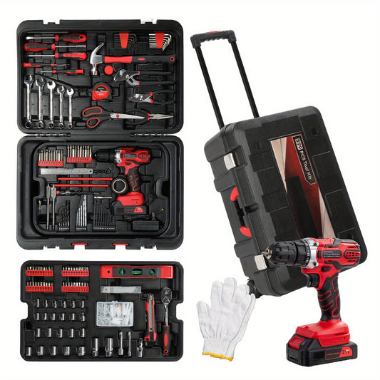 599pcs Home Tool Set Kit, Auto Repair Tool Kit with Rolling Tool Box, Mechanic Tool Sets with Power Drill
