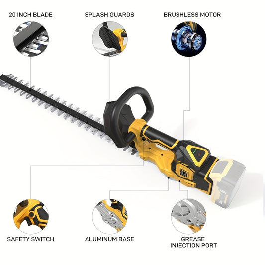 20-Inch Cordless Hedge Trimmer Compatible with Dewalt 20V MAX Battery High-Carbon Steel Brushless Motor