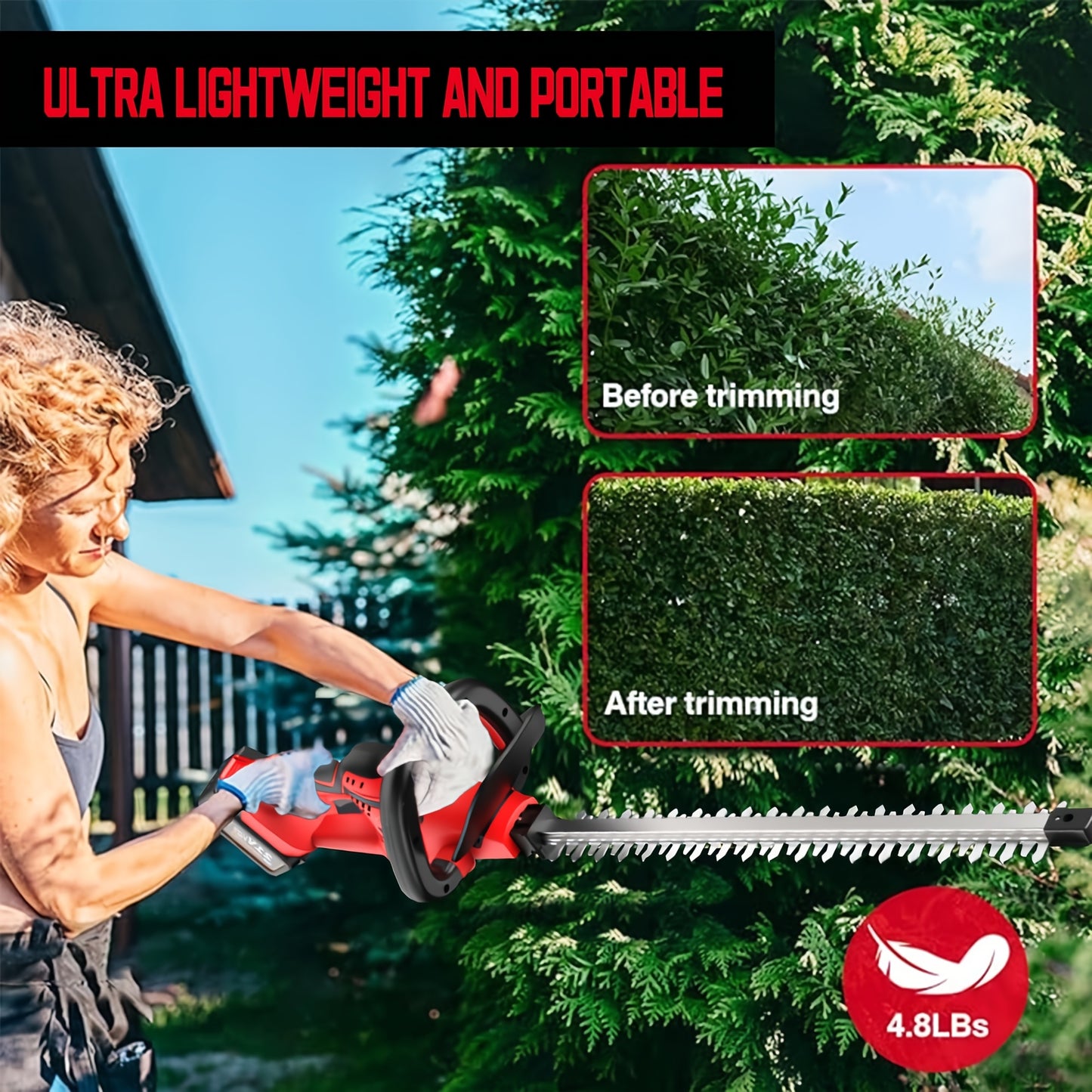 Electric Bush Trimmer 20V Cordless Hedge Trimmer 1400 RPM Lightweight Compact Battery Included