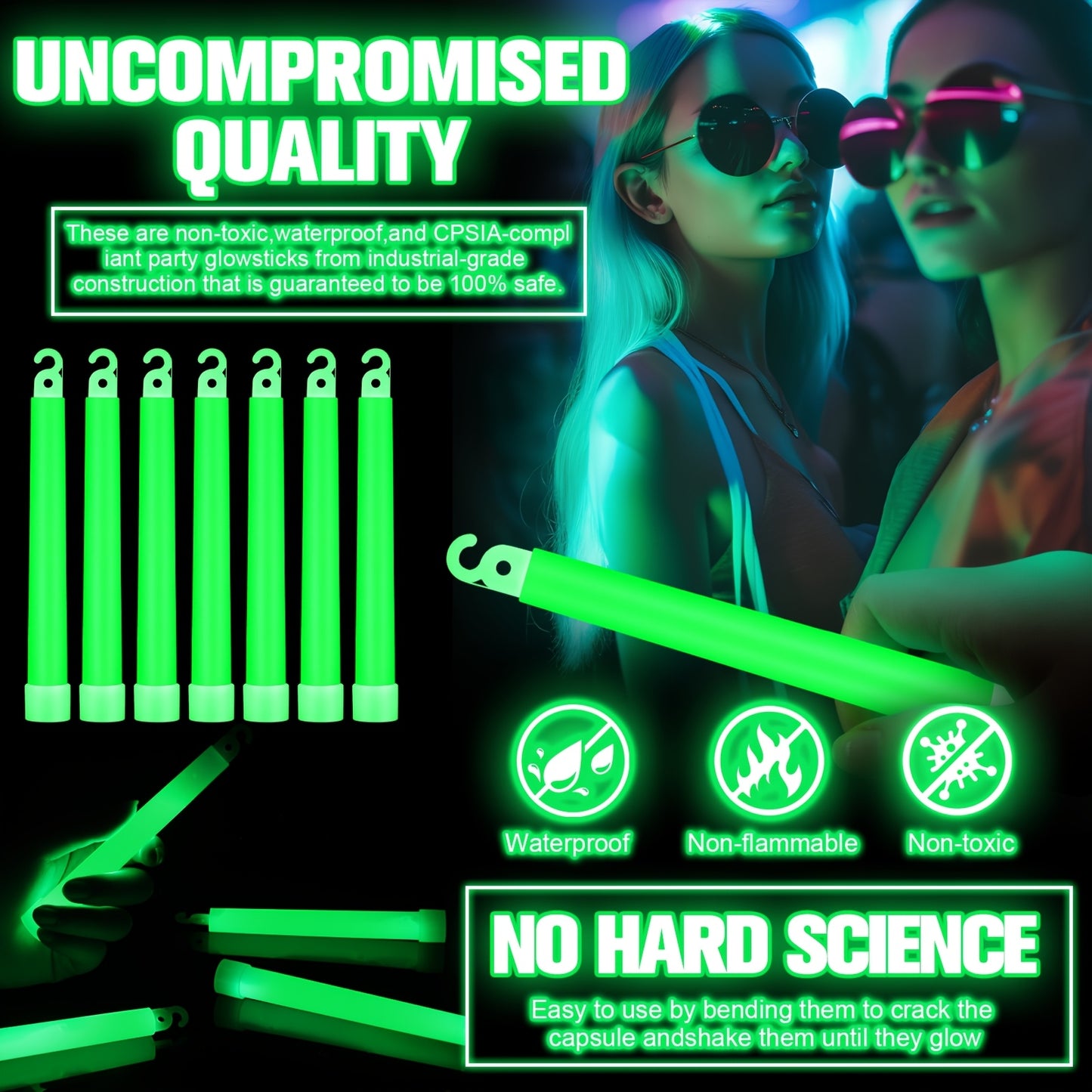 144 Pieces Bright Green Glow Sticks 6 Inch Large Emergency Light Sticks Lasts Up to 12 Hours High Refractive Index Plastic for Camping Hiking Outdoor Parties Survival Storms and Blackouts