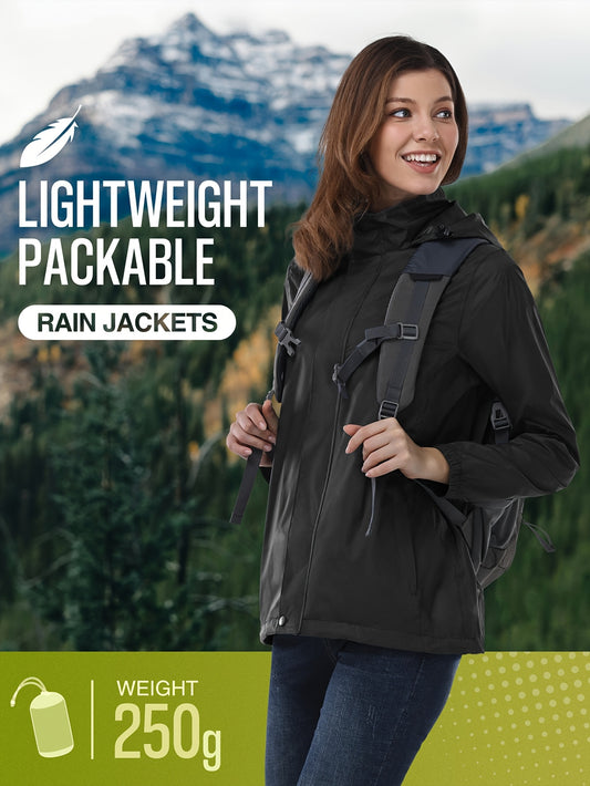 33000ft Women's Lightweight Packable Rain Jacket with Hood for Golf Hiking Travel Windbreaker