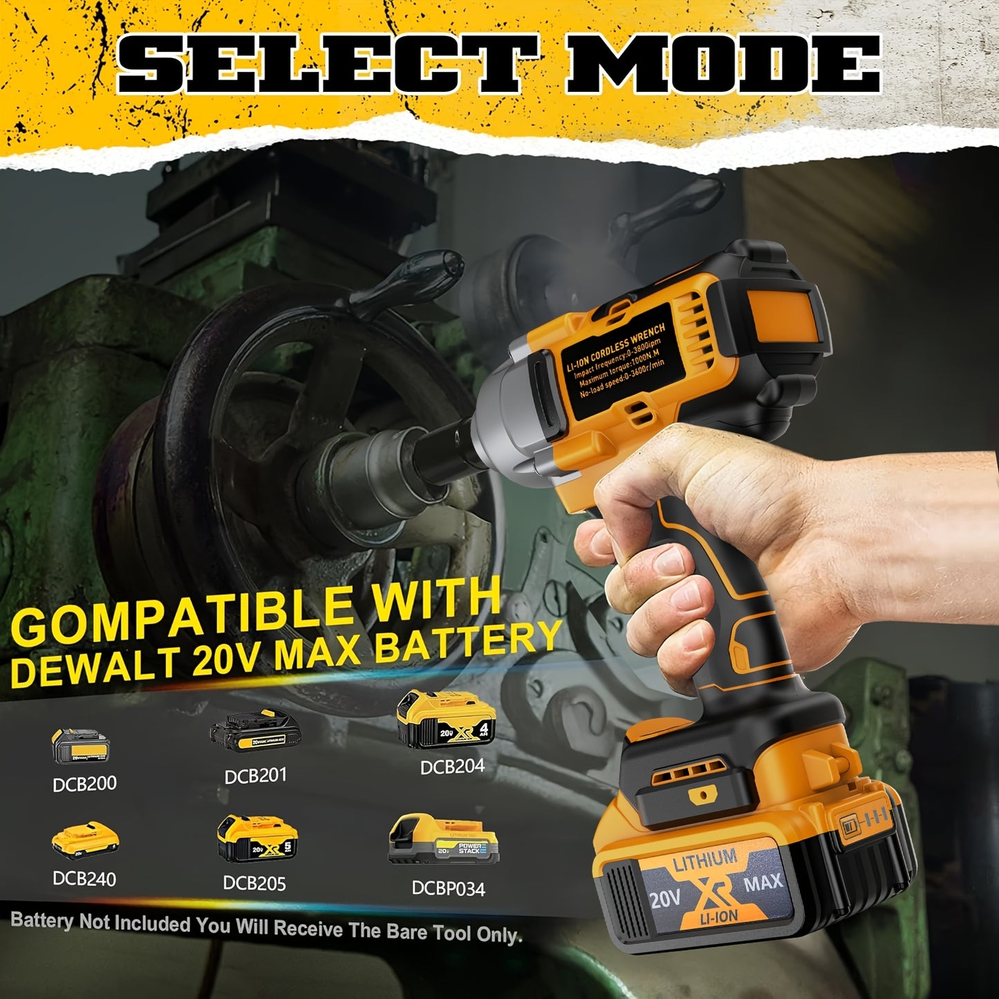 Automobile Maintenance Tools1/2" 20V Brushless Impact Wrench 1000N.m - 3-Speed 3300RPM Industrial Beast- Auto-Stop Reverse, Smart LED Dashboard & Heat Vents - For Semi-Truck Tires, Heavy Machinery, Steel Construction (Mechani