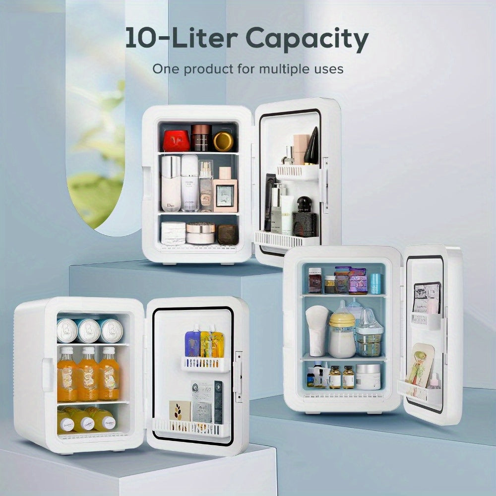 KNDKO 10L Mini Fridge with Blackboard door/ 3.1 Cu. Ft. Fridge with 2 doors, Cooler Mini Fridge for Bedroom, Car, Office, Dorm and SkincarePortable Mini Fridge - Grey, White.