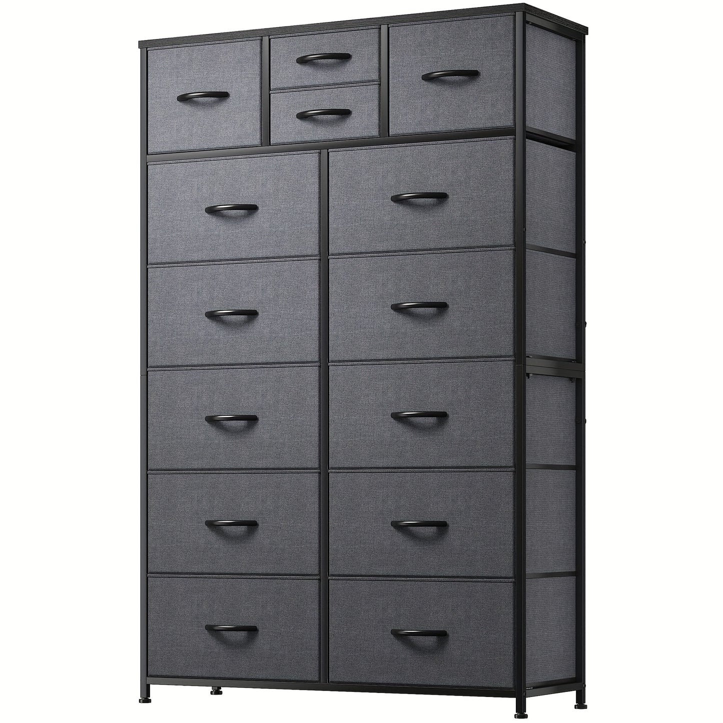 14-Drawer Tall Dresser with Metal Frame & Wood Top - 52" H Freestanding Storage Cabinet for Bedroom, Living Room, Entryway - Easy Assembly, No Power Needed, 11.8" D x 37" W, Tall Dresser for Bedroom, Home Organization, Contem
