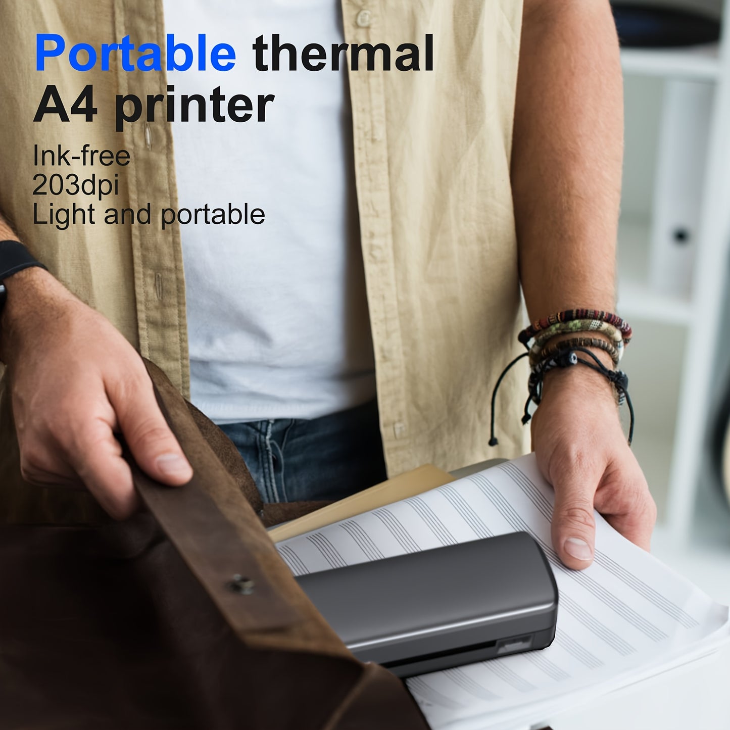 A4 Inkless Printer - Portable Thermal Printer for Wireless Mobile Travel, Supports Letter Mini Printing, Compatible with Mobile Phones And Laptops, Suitable Folding Paper/rolling/tattoo Paper