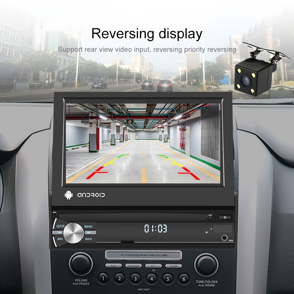 Podofo 2G 32G Single Din Android Car Stereo With Wireless CarPlayer Android Auto 7 Inch Flip Out Touch Screen GPS Navigation Wireless WiFi Head Unit FM Mirror Link Video Out DVR SWC+ Backup Camera