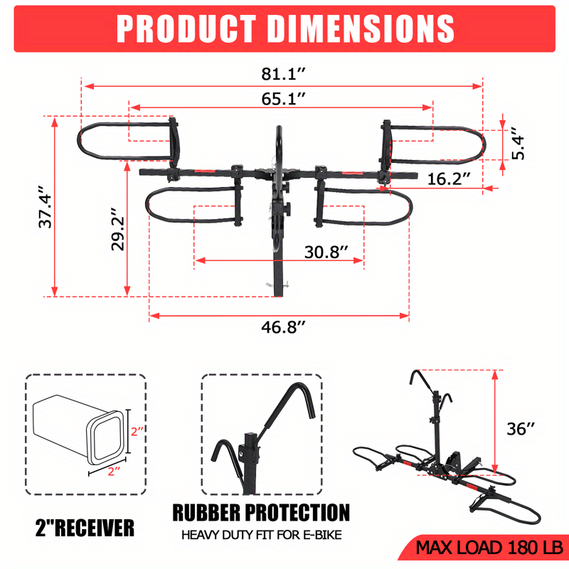 2-Bicycle Carrier with Lock Pin for Car, Folding Hitch Mount Bike Rack 2" Receiver