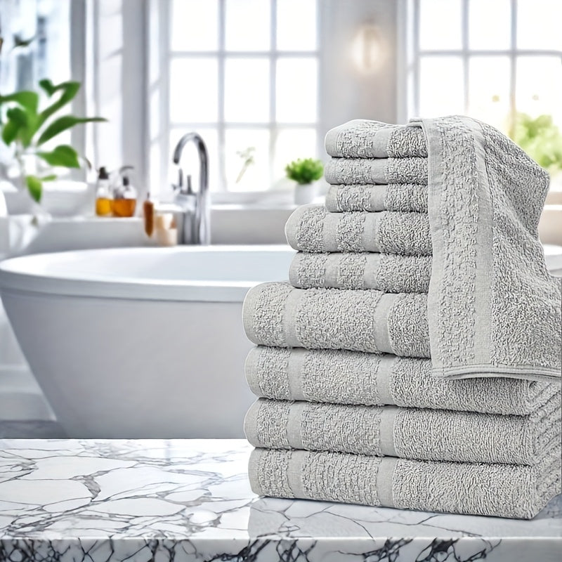 [20pcs Cotton Towel Set] 20pcs Absorbent & Soft Cotton Bath Towel Set | 8pcs Bath Towels, 4pcs Hand Towels, 8pcs Washcloths | Solid Color, Quick-drying, Bathroom Supplies