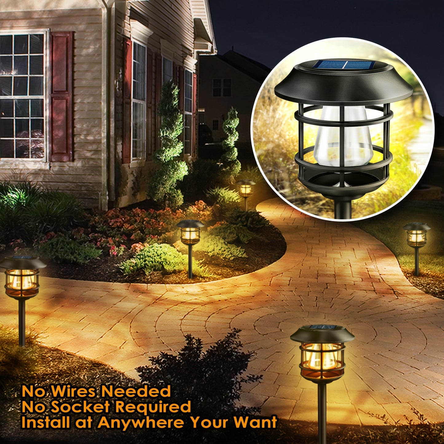 8 Pack Large Warm Light Solar Pathway Lights Outdoor Garden Yard Lights Auto On Off Solar Landscape Lighting for Lawn Patio Walkway
