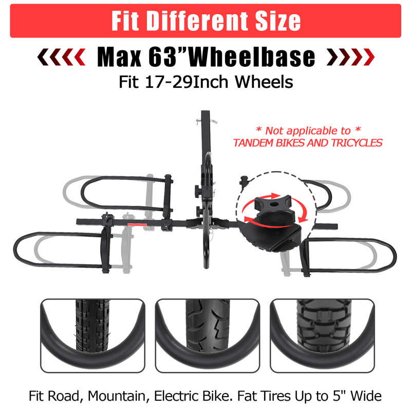 2-Bicycle Carrier with Lock Pin for Car, Folding Hitch Mount Bike Rack 2" Receiver