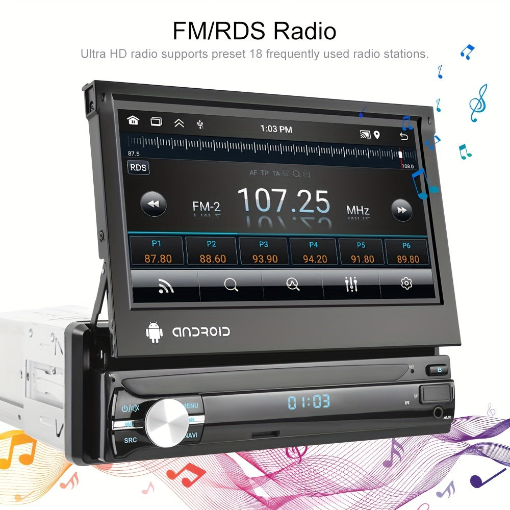 Podofo 2G 32G Single Din Android Car Stereo With Wireless CarPlayer Android Auto 7 Inch Flip Out Touch Screen GPS Navigation Wireless WiFi Head Unit FM Mirror Link Video Out DVR SWC+ Backup Camera