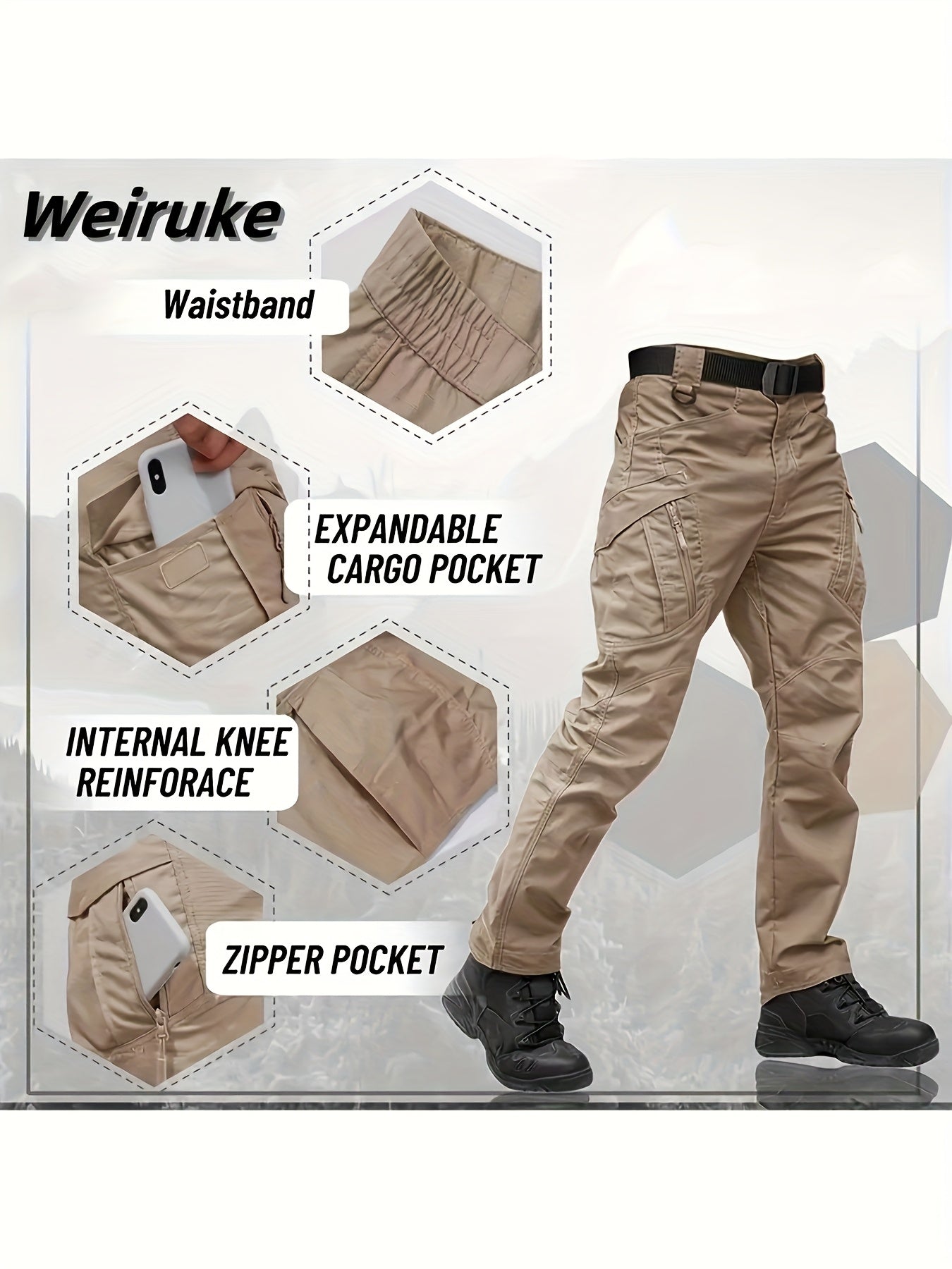 4 Pairs Men's High Performance Tactical Cargo Pants Durable Tear Resistant Fabric Multi Pocket Design All Season Regular Fit for Outdoor Hiking Camping Training and Construction Work