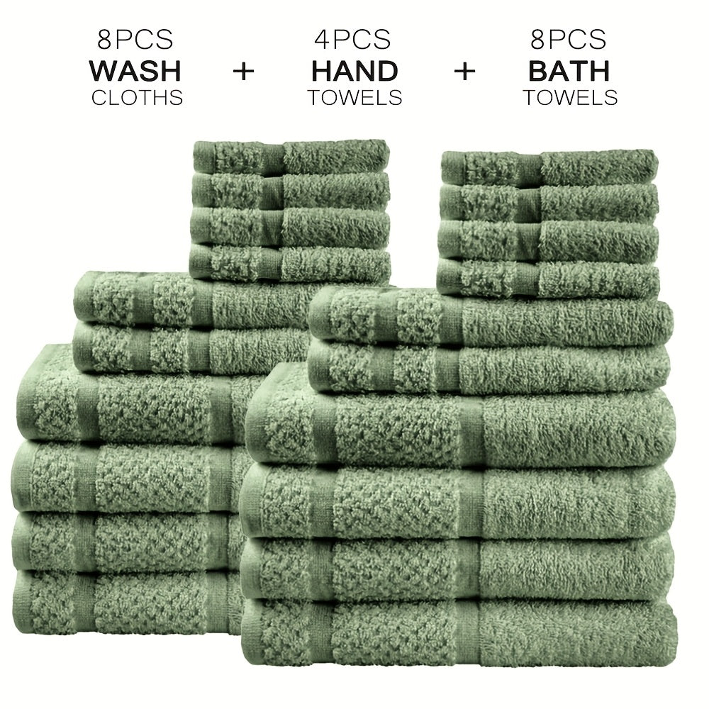 [20pcs Cotton Towel Set] 20pcs Absorbent & Soft Cotton Bath Towel Set | 8pcs Bath Towels, 4pcs Hand Towels, 8pcs Washcloths | Solid Color, Quick-drying, Bathroom Supplies