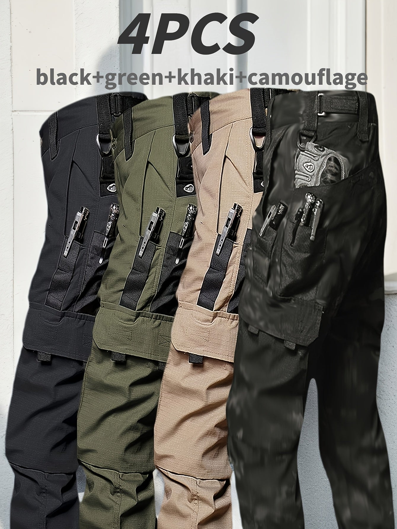 4 Pack Tactical Pants for Men Stretch, Ripstop Work Pants for Men, Lightweight Hiking Cargo Pants,, Outdoor Apparel, Gift for Summer