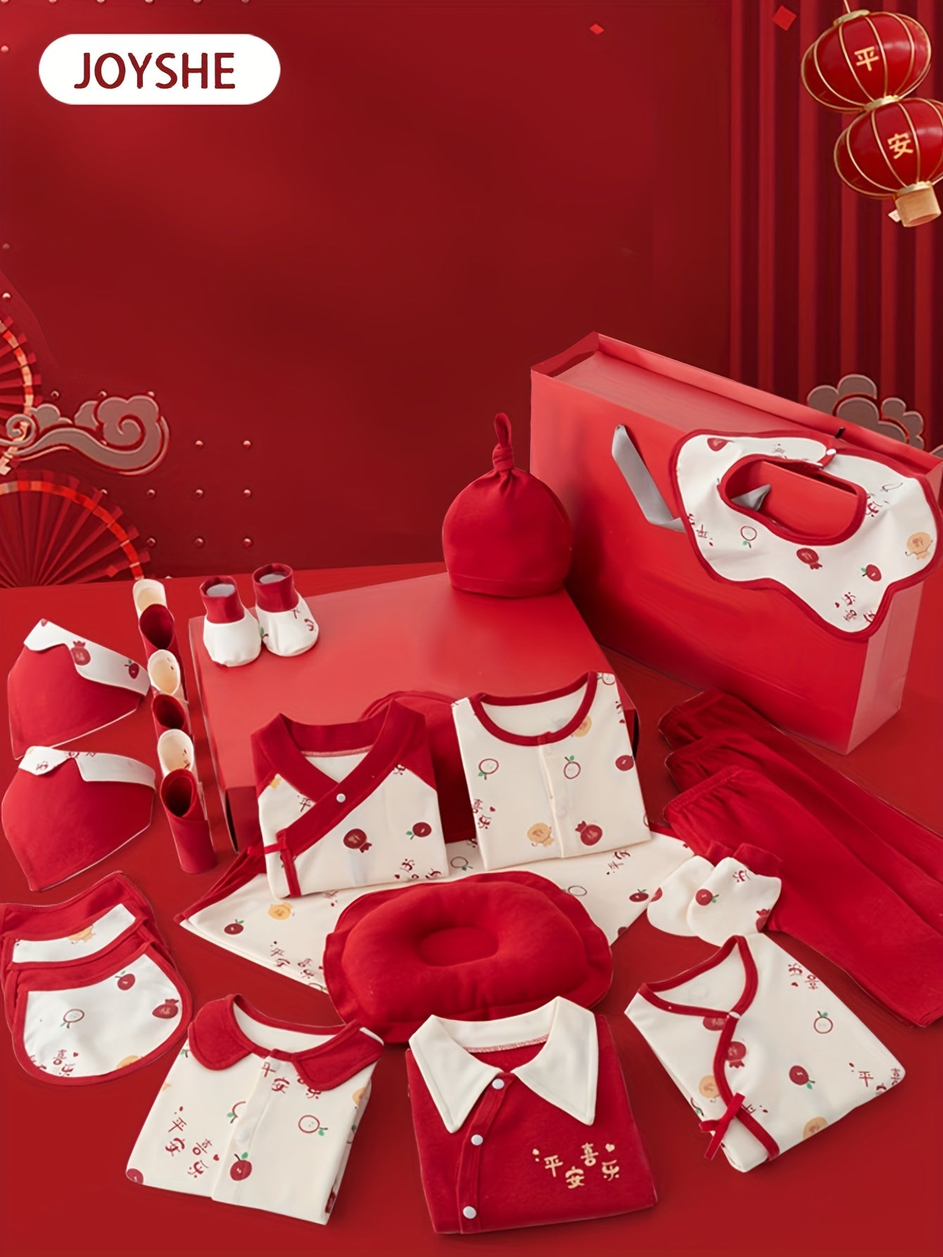 Youngsters Boy Clothes+Youngsters Necessities Set 28pcs, Shower Gifts, Local Warehouse, 5 Sets Of Clothes+Hat+Pillow+Hand And Foot Sets+Bib Outfits, Festive Chinese Style Romper, All-season Wearable,, Soft Fabric, Perfect for