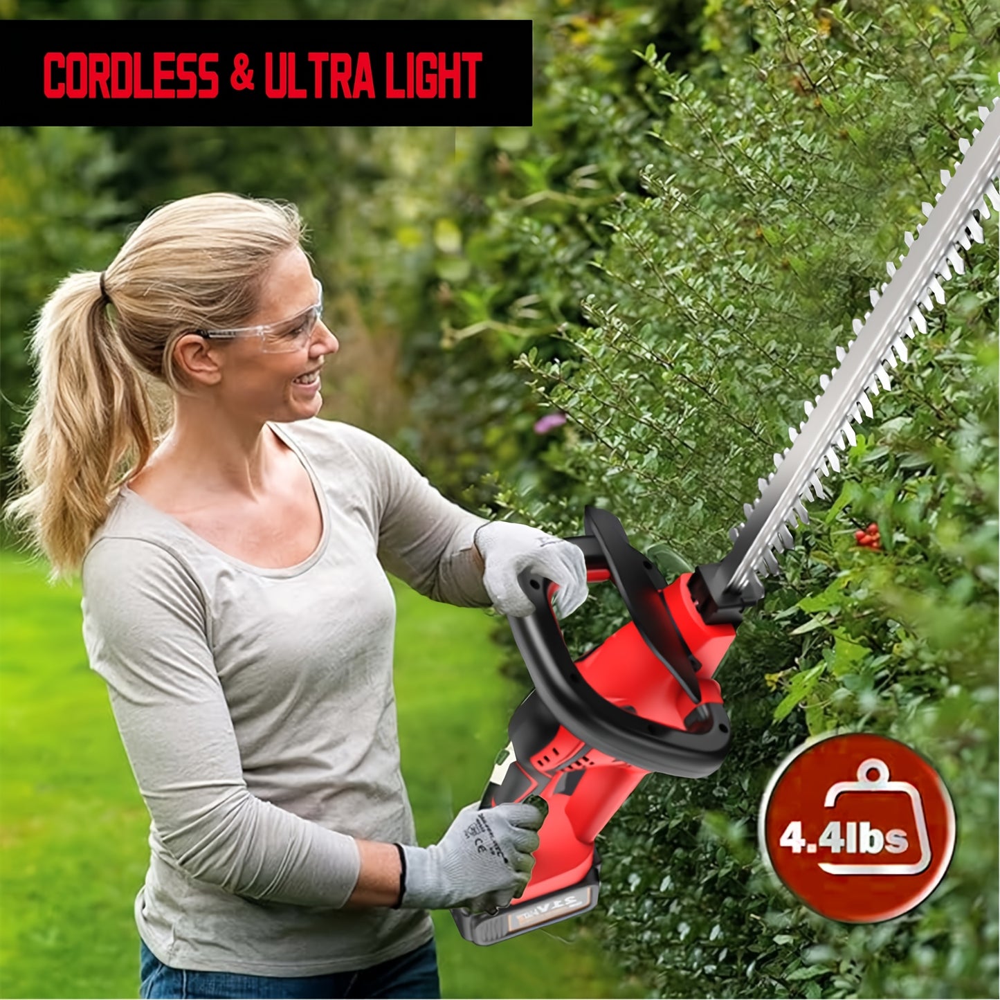 Electric Bush Trimmer 20V Cordless Hedge Trimmer 1400 RPM Lightweight Compact Battery Included