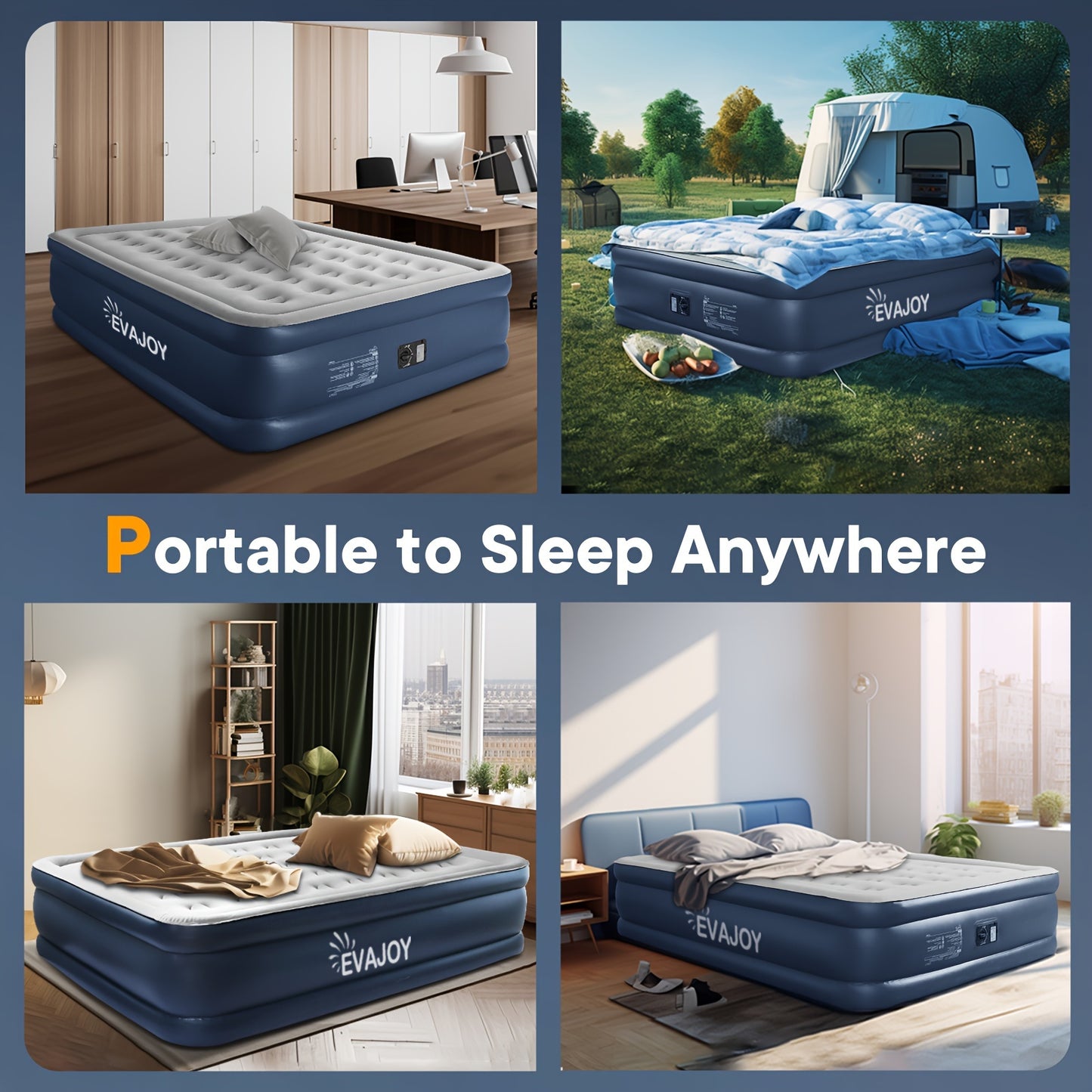 Evajoy 18 Inch Inflatable Mattress Double High with Quick Self Inflation Portable Comfortable Top Surface for Home Camping and Guests