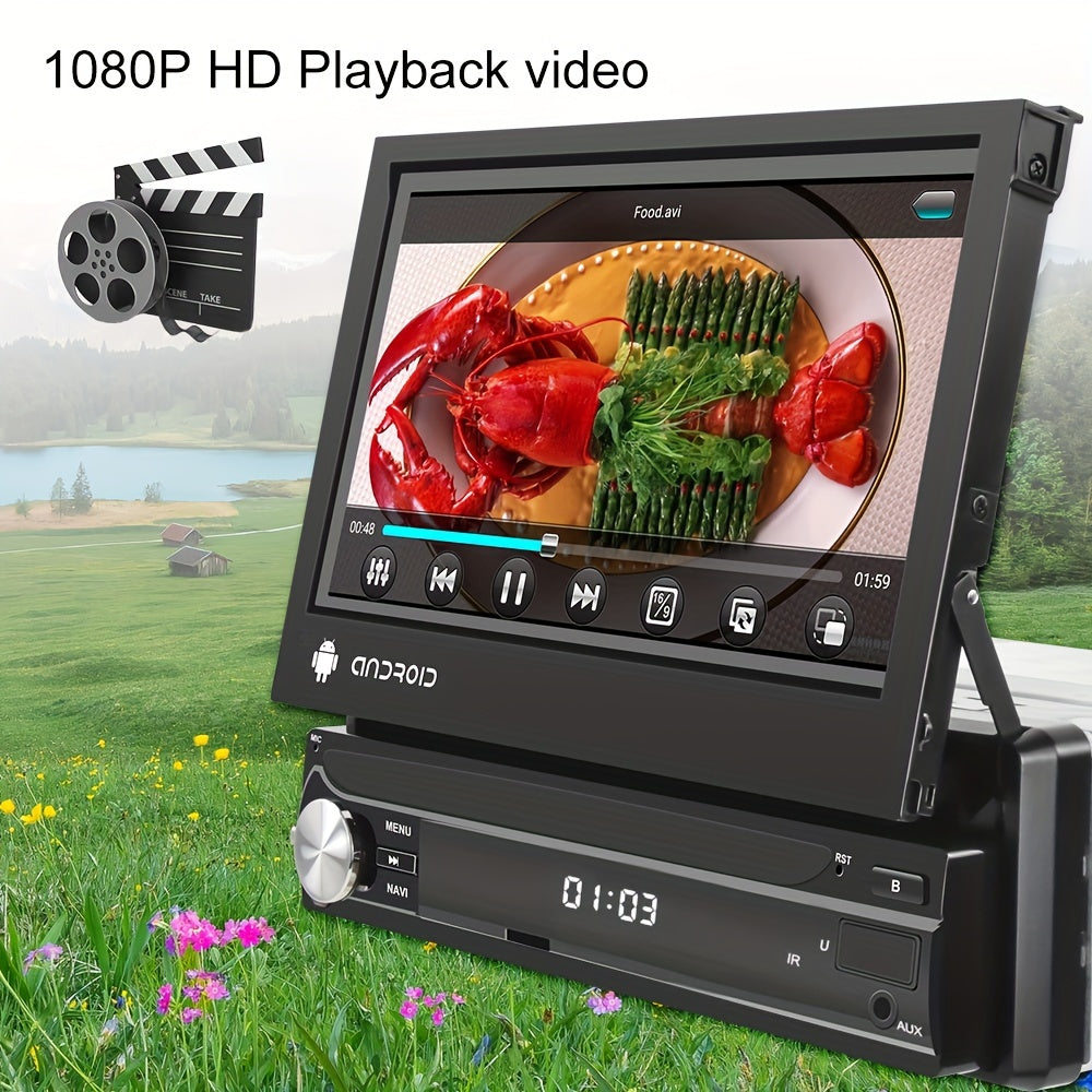 Podofo 2G 32G Single Din Android Car Stereo With Wireless CarPlayer Android Auto 7 Inch Flip Out Touch Screen GPS Navigation Wireless WiFi Head Unit FM Mirror Link Video Out DVR SWC+ Backup Camera