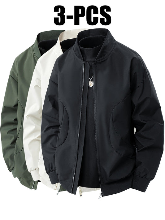 3pcs Set of Men'S Jackets, New Spring and Autumn Thin Collar Jacket for Youth, Versatile Outerwear for Young People in Early Spring