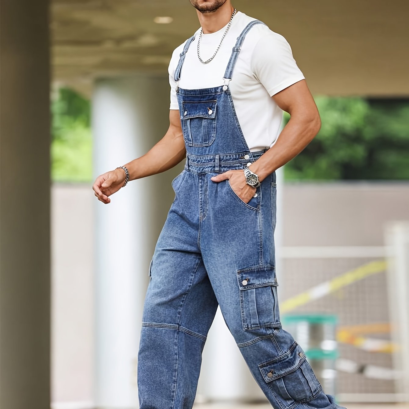 Men's Casual Denim Overalls - Pocketed, Comfortable Workwear for Daily Wear