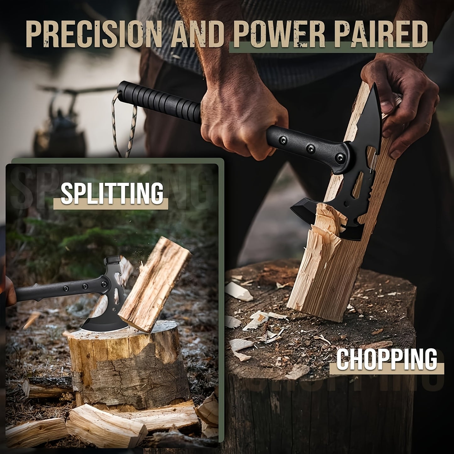 Multi-Purpose Ergonomic Black Stainless Steel Axe and Camping Hatchet Set for Hiking Trekking Emergency Preparedness and Camping Accessories