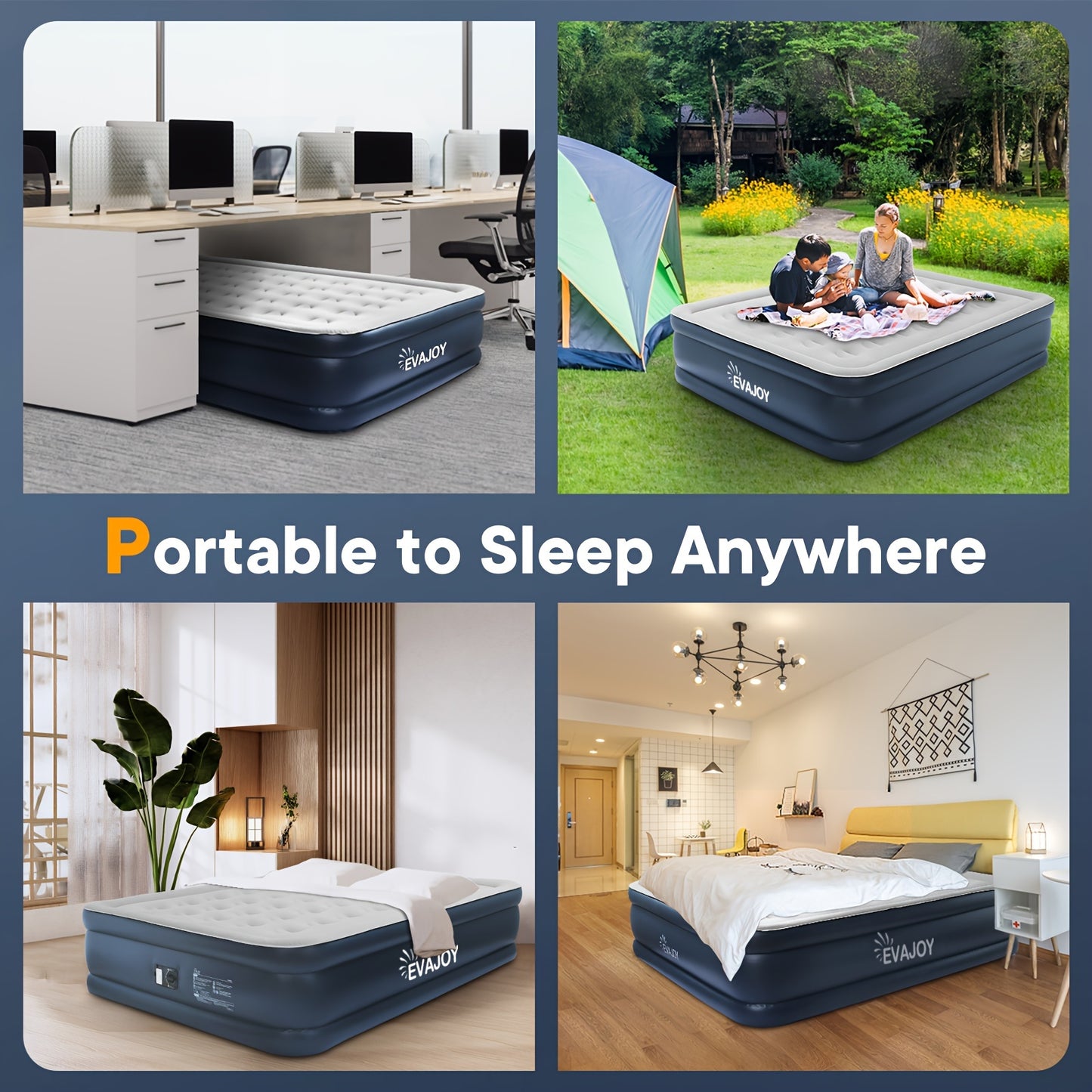 Evajoy 18 Inch Inflatable Mattress Double High with Quick Self Inflation Portable Comfortable Top Surface for Home Camping and Guests