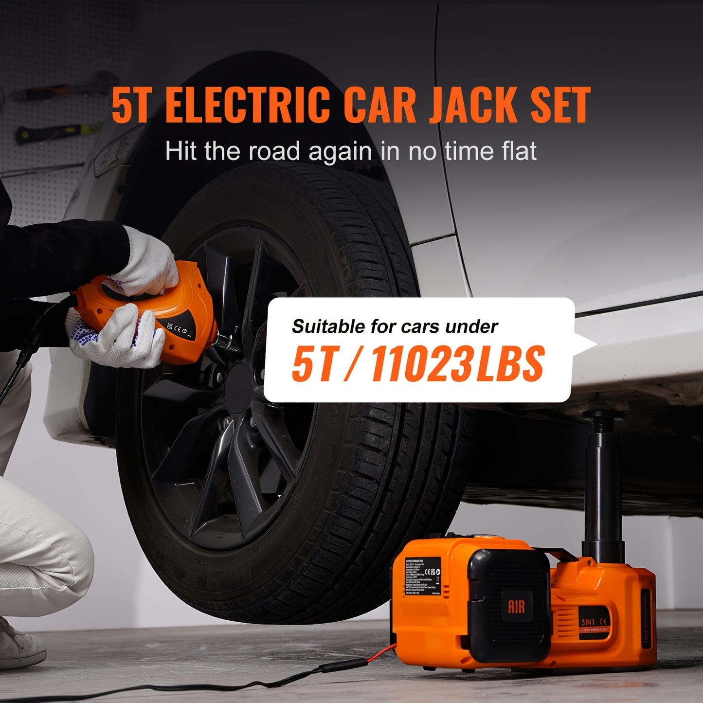 [Electric Car Jack] Happybuy Electric Car Jack | 5 Ton/11023 LBS | Hydraulic Jack Lift with Electric Impact Wrench, Built-in Inflatable Pump, And LED Light | for SUV MPV Sedan Truck | Garage Repair