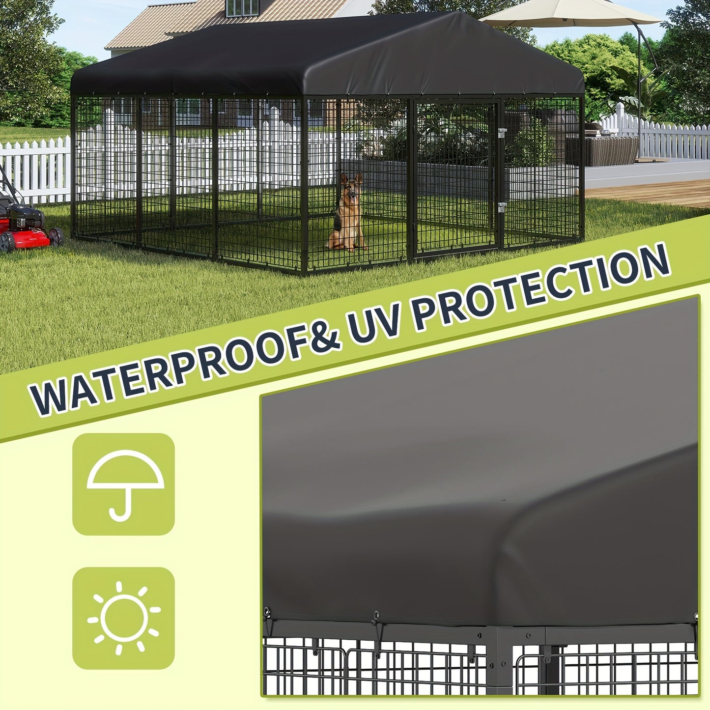 [Heavy Duty] Petonly Large Outdoor Dog Kennel | Galvanized Steel | Heavy Duty, Double Safety Locks | Outdoor, Dog | Large