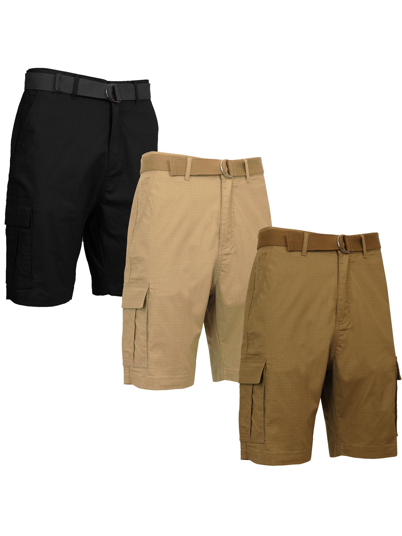 3 Pack Men's Cotton Stretch Ripstop Cargo Shorts With Belt