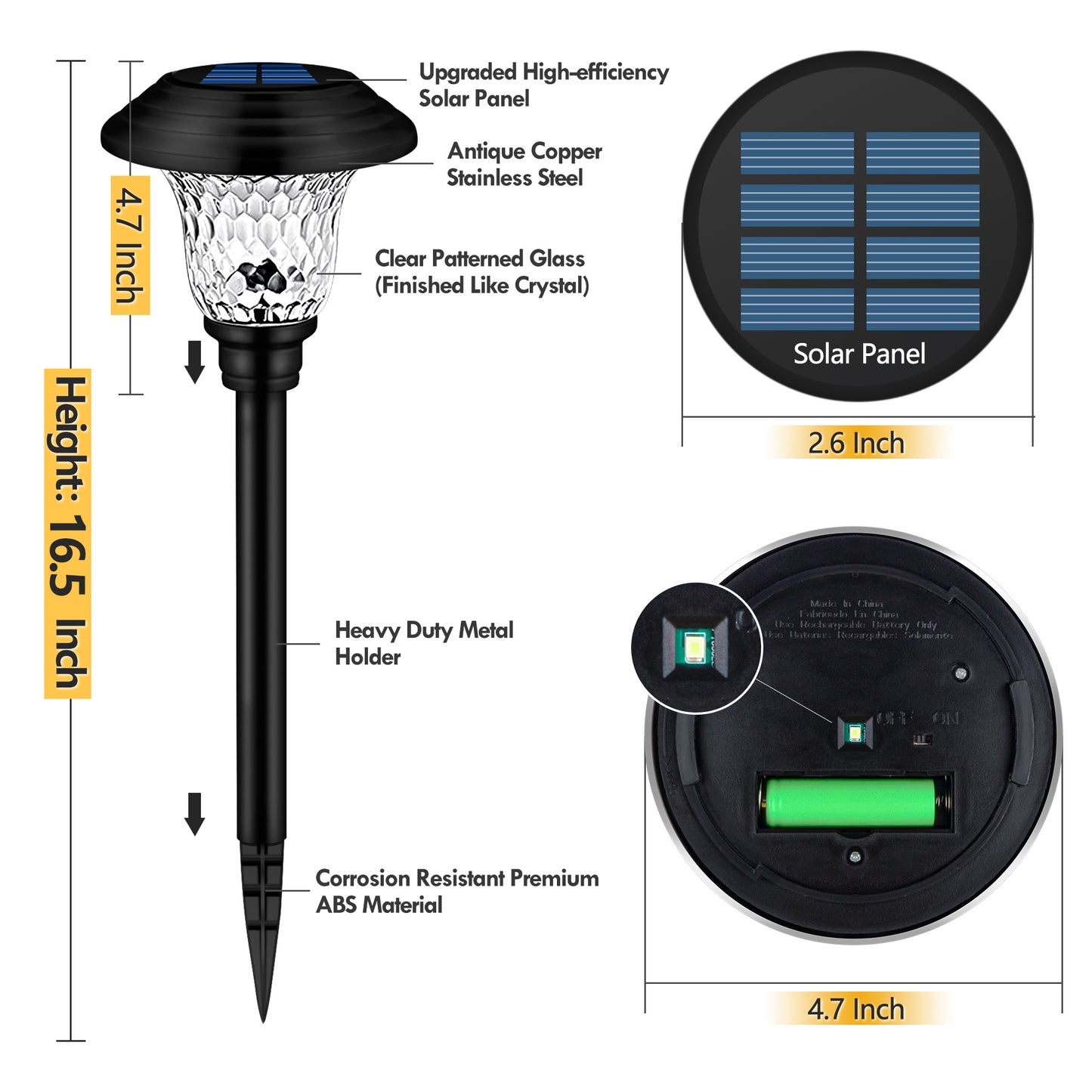 Super Bright Solar Pathway Lights 8 Pack Glass Metal 20 Lumens Auto On Off Solar Garden Lights for Lawn Patio Yard Driveway