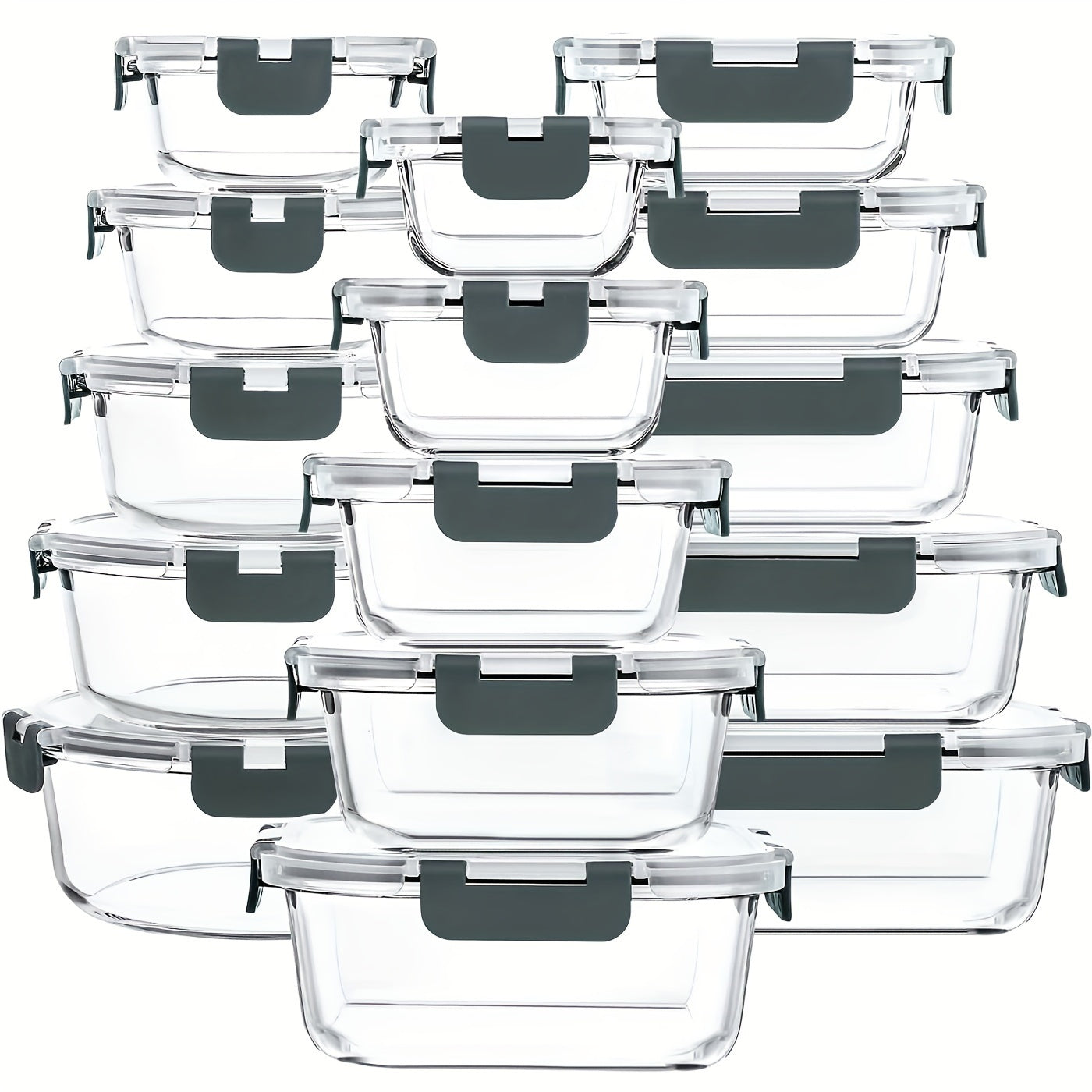 Airtight Glass Meal Prep Containers Set - 15 Pieces Food Storage