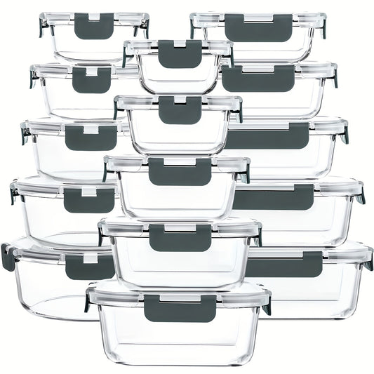Airtight Glass Meal Prep Containers Set - 15 Pieces Food Storage