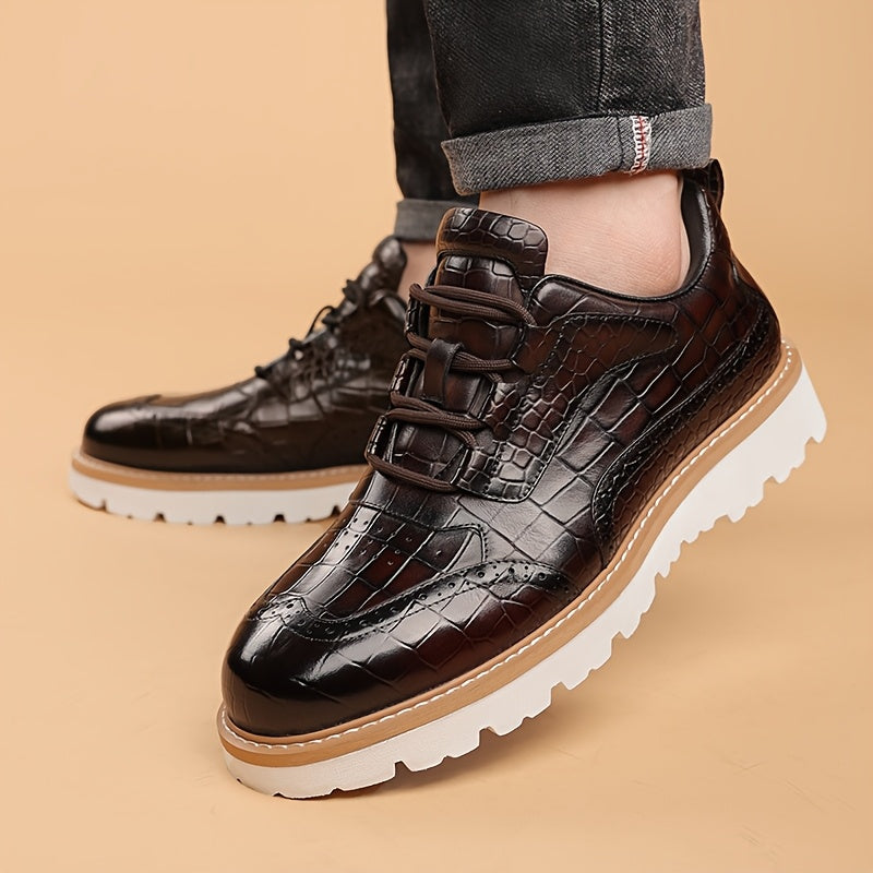 Men'S Trendy First Layer Cowhide Light Luxury Lace Up Leather Casual Shoes, Comfortable Pigskin Lining, Wear-resistant And Non Slip Rubber Sole, Suitable For Office, Party, Daily Travel Wear 60818