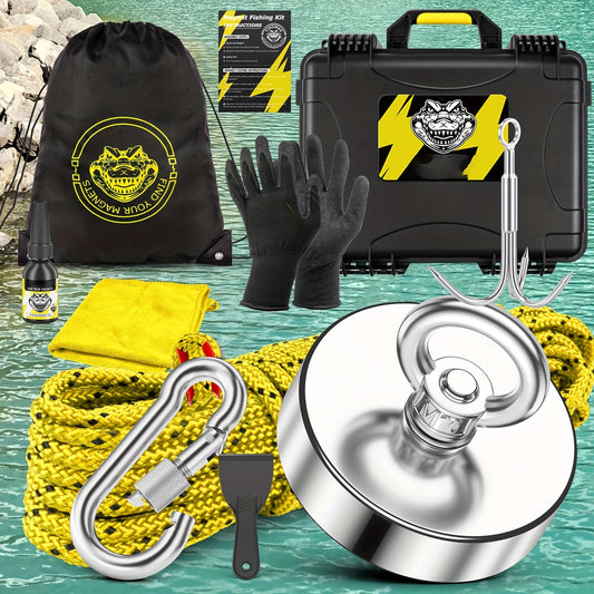 Magnet Fishing Kit, 1000 Lbs Superior N52 Magnet For Fishing, Diameter 2.95inch (75mm), Fishing Magnet With Case, Gloves, 65ft Rope, Backpack, Scraper, 10pcs Complete Set Fishing Magnet Kit