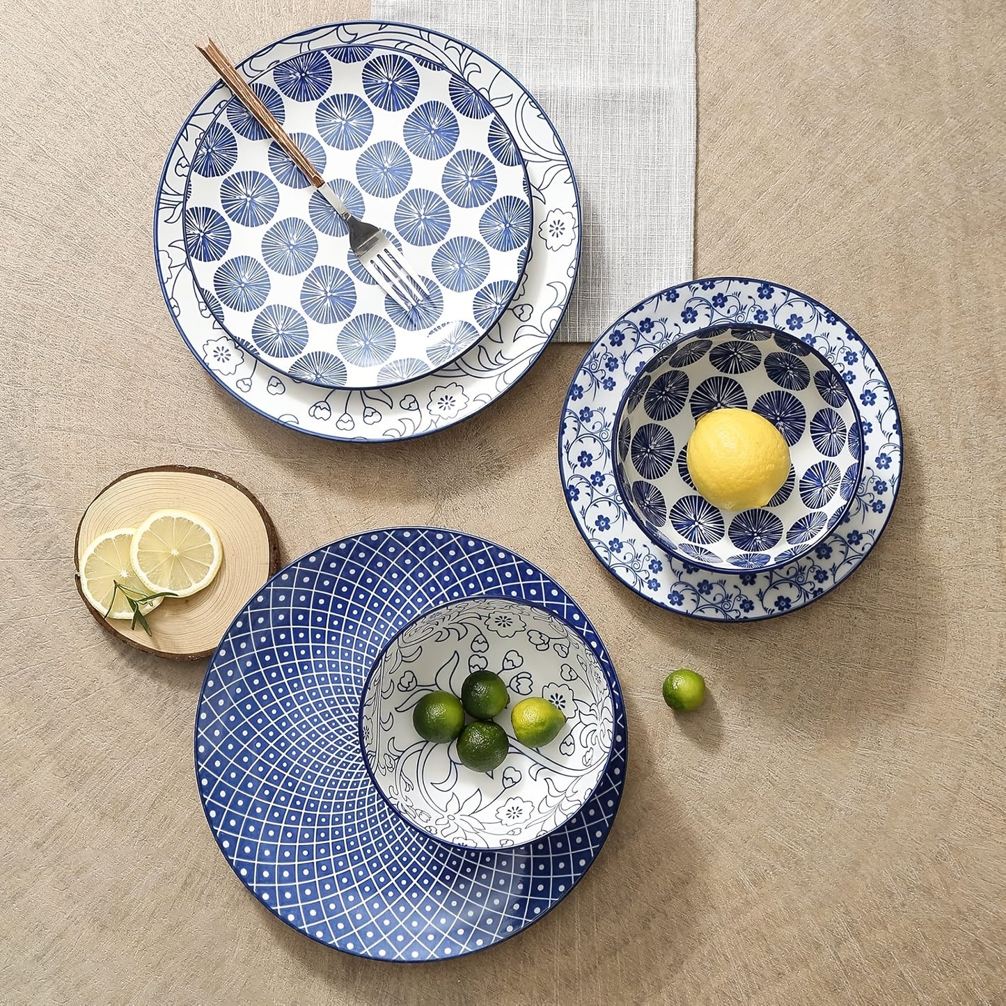 12 or 24 Pieces Ceramic Dinnerware Set Blue and White Porcelain Plates and Bowls Dishwasher Microwave and Oven Safe Scratch Resistant Healthy Tableware for Restaurant and Home Kitchen Elegant Gift for Valentines and Weddings