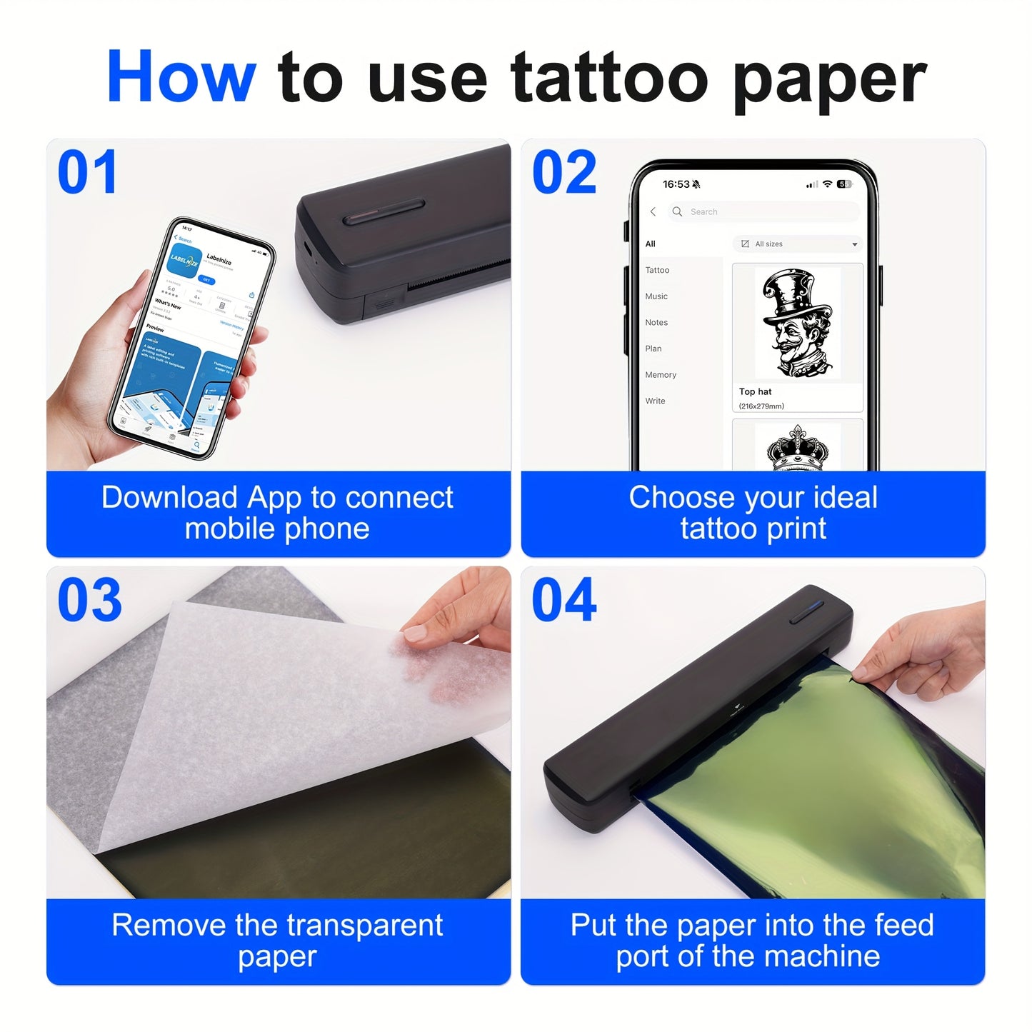 A4 Inkless Printer - Portable Thermal Printer for Wireless Mobile Travel, Supports Letter Mini Printing, Compatible with Mobile Phones And Laptops, Suitable Folding Paper/rolling/tattoo Paper