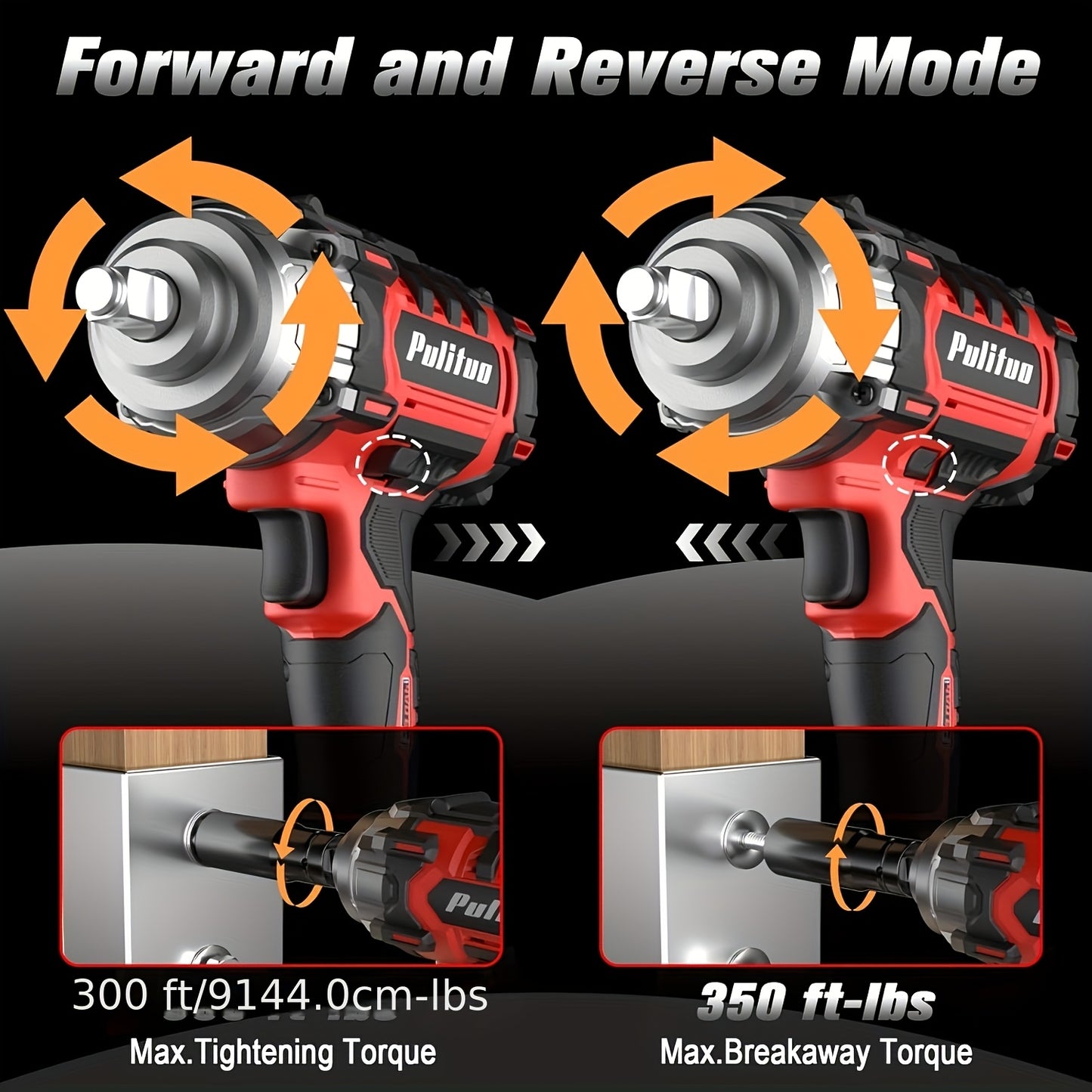 20V Cordless 1/2-Inch Impact Wrench, Maximum Torque 350ft. Lbs (475 Nm), Includes 1 Battery, 1-Hour Rapid Charger And 4 Impact Sockets with LED Lights And Tool Pouch, Car Repair Tools