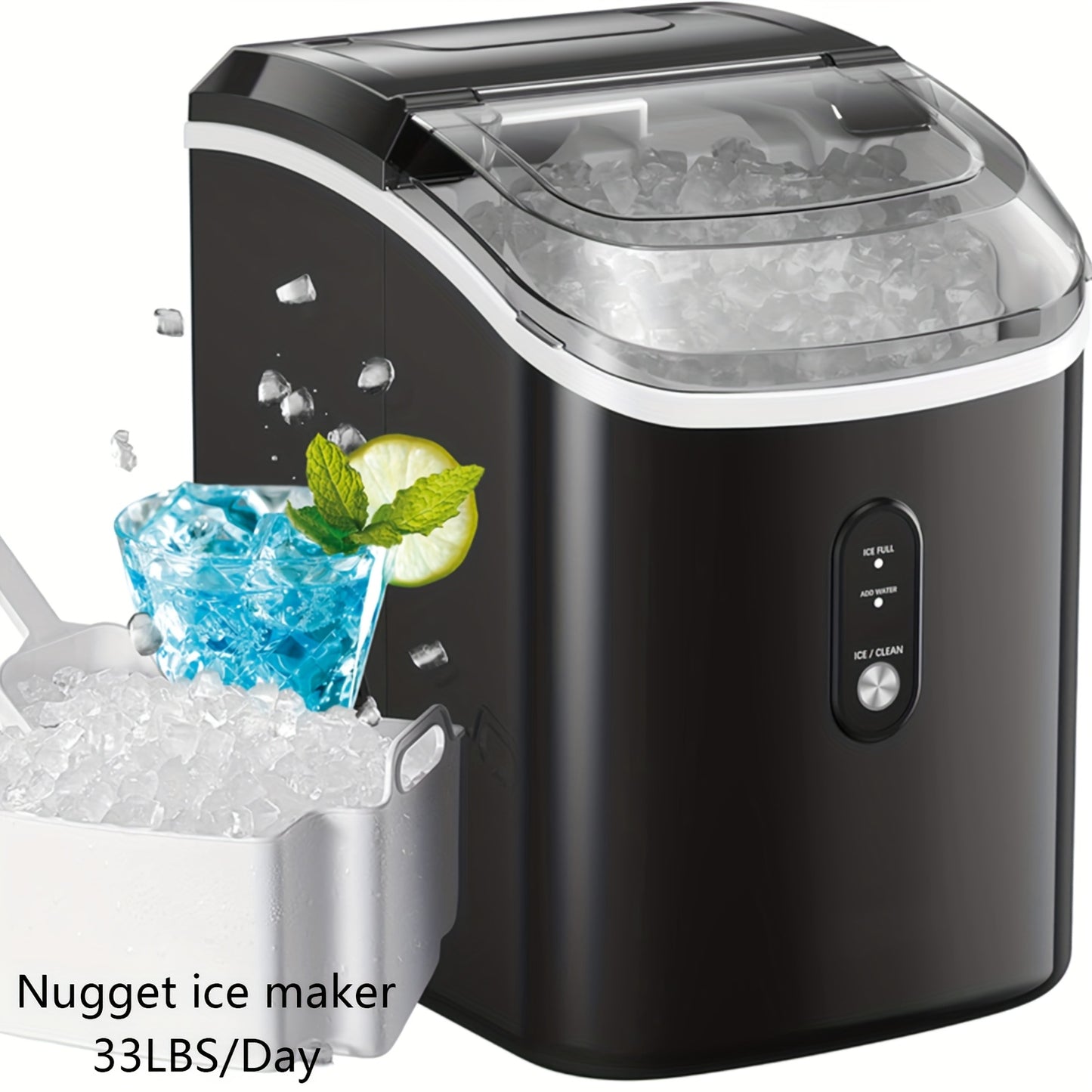 [33/35lb Golden Nugget Ice Maker] 33/35 Pound Golden Nugget Ice Machine And 26 Pound Bullet Ice Machine, Portable Automatic Cleaning Chewing Ice Maker, One Click Operation For Home/kitchen/camping Ice Maker Machine With Baske
